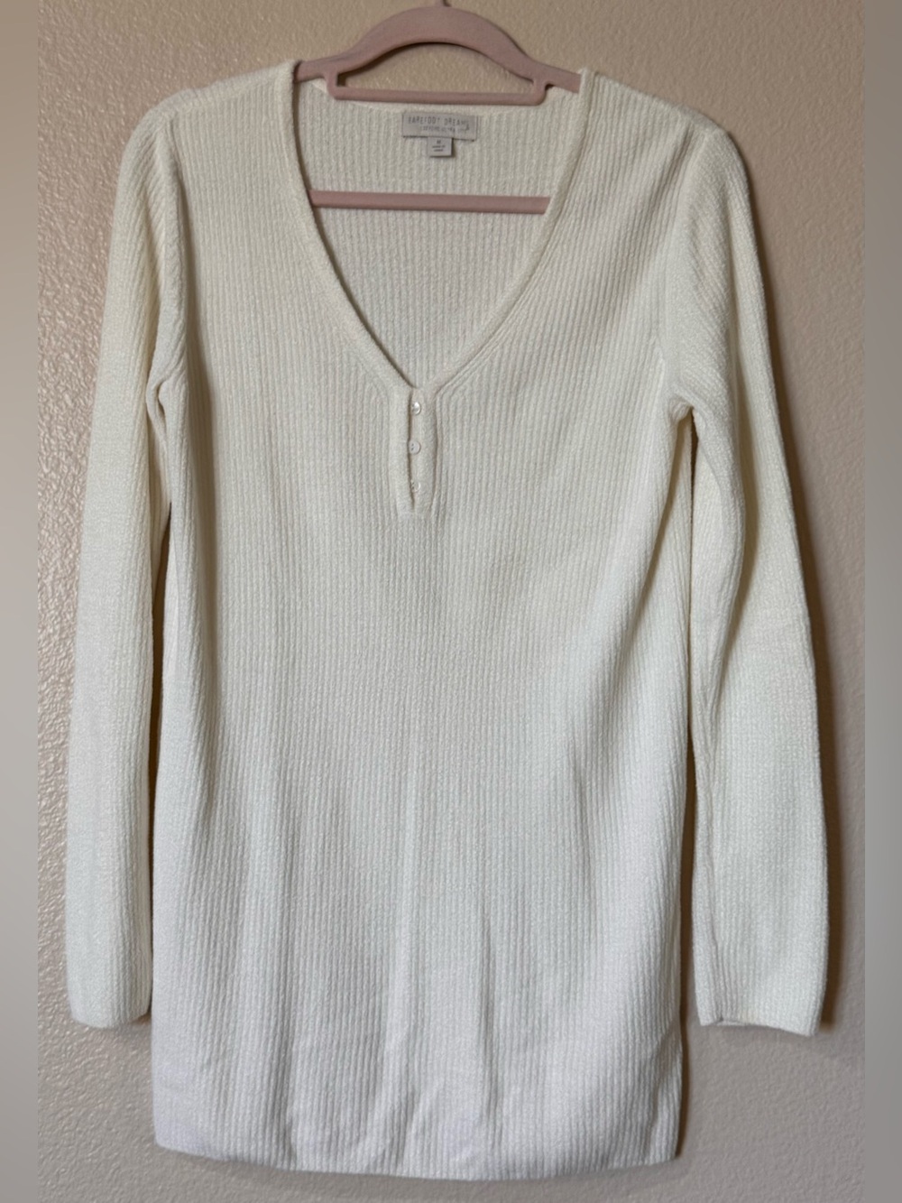 Barefoot Dreams CozyChic Ultra Lite Ribbed Tunic Henley Top Cream White M